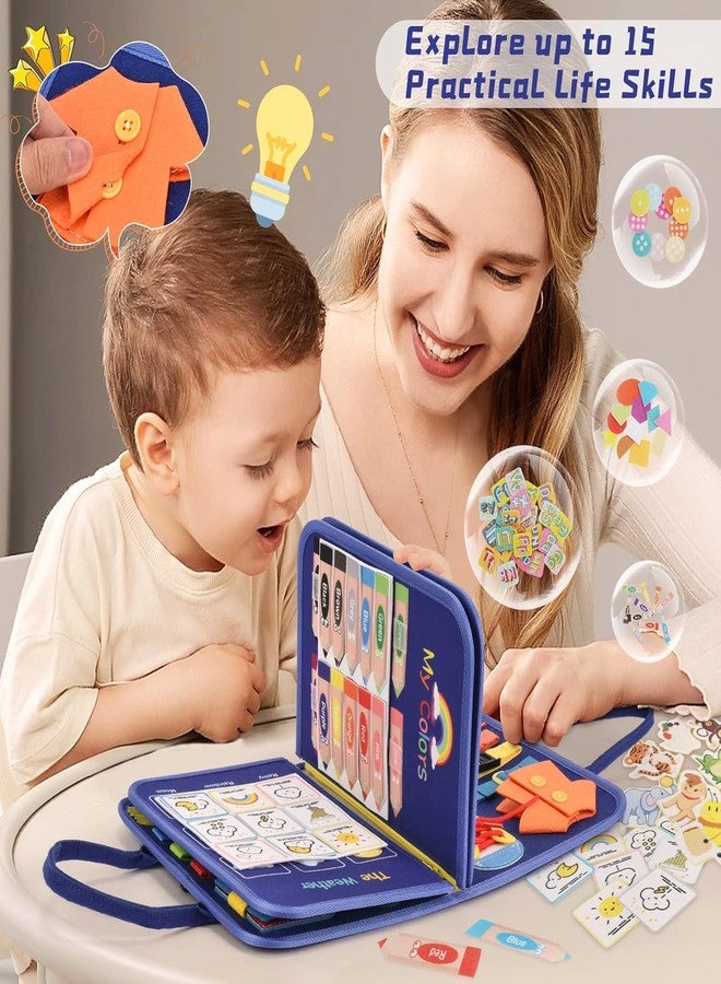 KolorFish Busy Board for Toddlers,Montessori Toys for Boys Girls 1 2 3 4 5 6 7 Year Old,Early Educational Activity Baby Sensory Toy,Autism Busy Book Travel Toys for Kids (Space Dark Blue) - Image 3